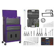 Sealey Topchest & Rollcab Combination 6 Drawer with Ball-Bearing Slides - Purple/Grey & 170pc Tool Kit