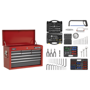 Sealey Topchest 9 Drawer with Ball-Bearing Slides - Red/Grey & 205pc Tool Kit