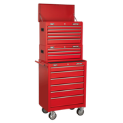 Sealey Topchest, Mid-Box & Rollcab 14 Drawer Stack - Red