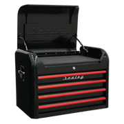 Sealey Topchest 4 Drawer Retro Style - Black with Red Anodised Drawer Pulls