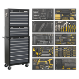 Sealey Tool Chest Combination 16 Drawer with Ball-Bearing Slides - Black/Grey & 420pc Tool Kit