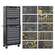 Sealey Tool Chest Combination 16 Drawer with Ball-Bearing Slides - Black/Grey & 420pc Tool Kit