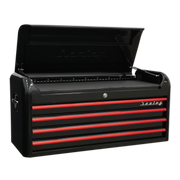 Sealey Topchest 4 Drawer Wide Retro Style - Black with Red Anodised Drawer Pulls