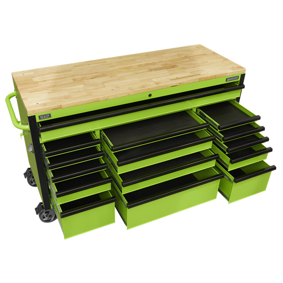 Sealey 15 Drawer Mobile Trolley with Wooden Worktop 1549mm