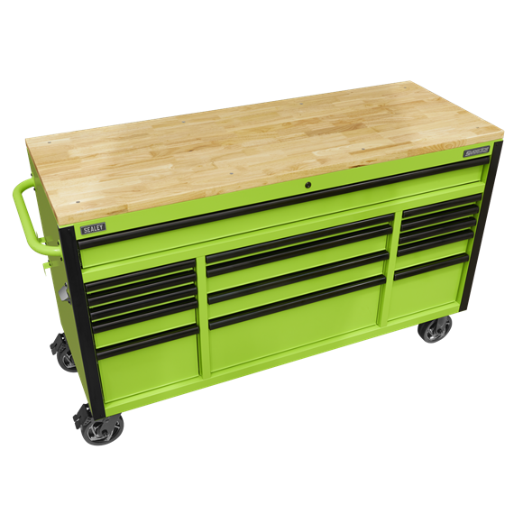 Sealey 15 Drawer Mobile Trolley with Wooden Worktop 1549mm