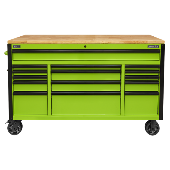 Sealey 15 Drawer Mobile Trolley with Wooden Worktop 1549mm