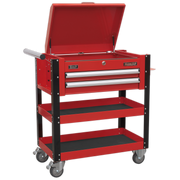 Sealey Heavy-Duty Mobile Tool & Parts Trolley 2 Drawers & Lockable Top - Red
