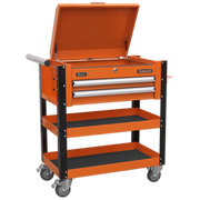 Sealey Heavy-Duty Mobile Tool & Parts Trolley 2 Drawers & Lockable Top - Orange