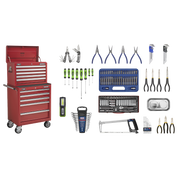 Sealey Topchest & Rollcab Combination 10 Drawer with Ball-Bearing Slides - Red & 148pc Tool Kit