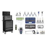 Sealey Topchest & Rollcab Combination 15 Drawer with Ball-Bearing Slides - Black & 148pc Tool Kit