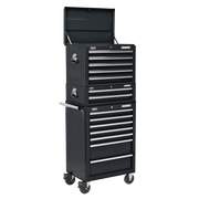 Sealey Topchest, Mid-Box & Rollcab Combination 14 Drawer with Ball-Bearing Slides - Black