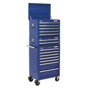 Sealey Topchest, Mid-Box & Rollcab Combination 14 Drawer with Ball-Bearing Slides - Blue