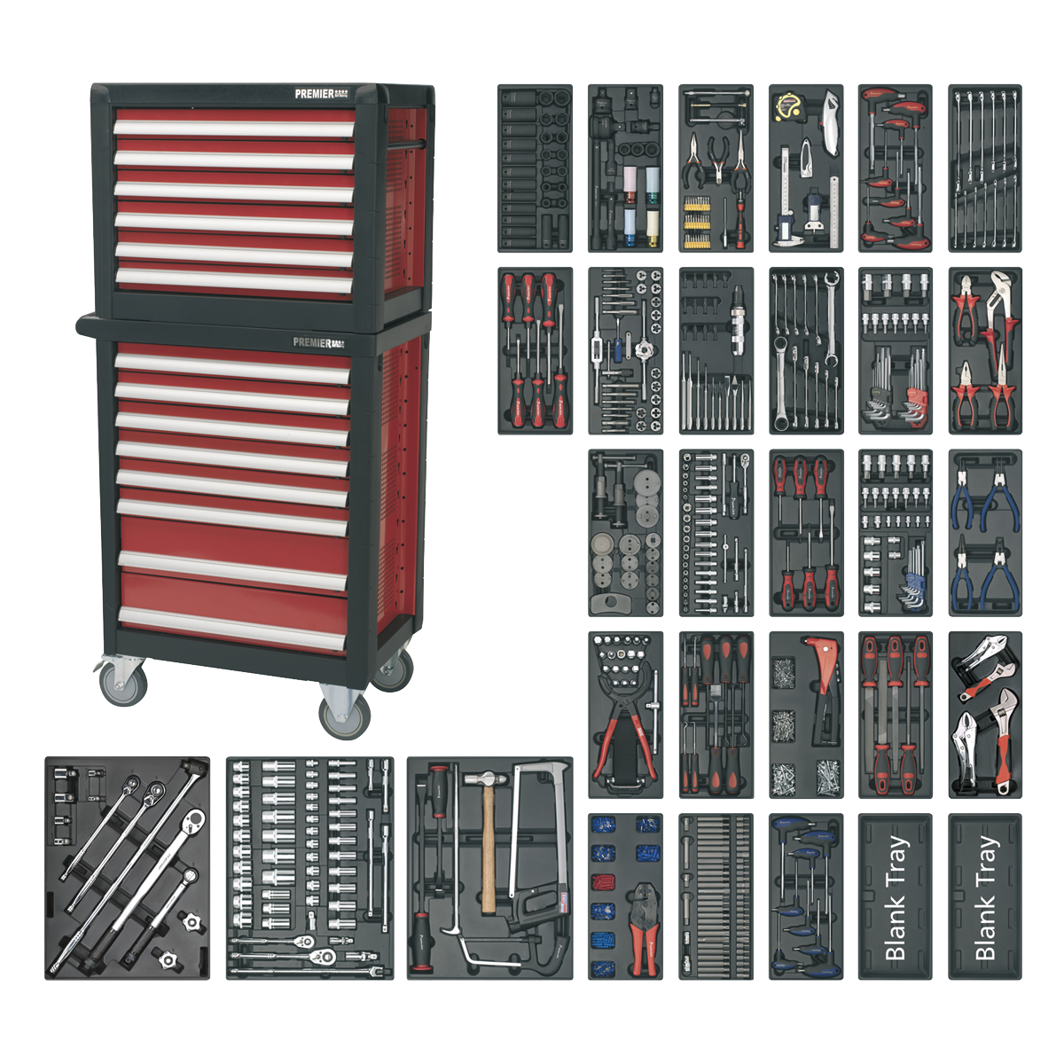 Sealey Topchest & Rollcab Combination 14 Drawer with Ball-Bearing Slides & 1233pc Tool Kit