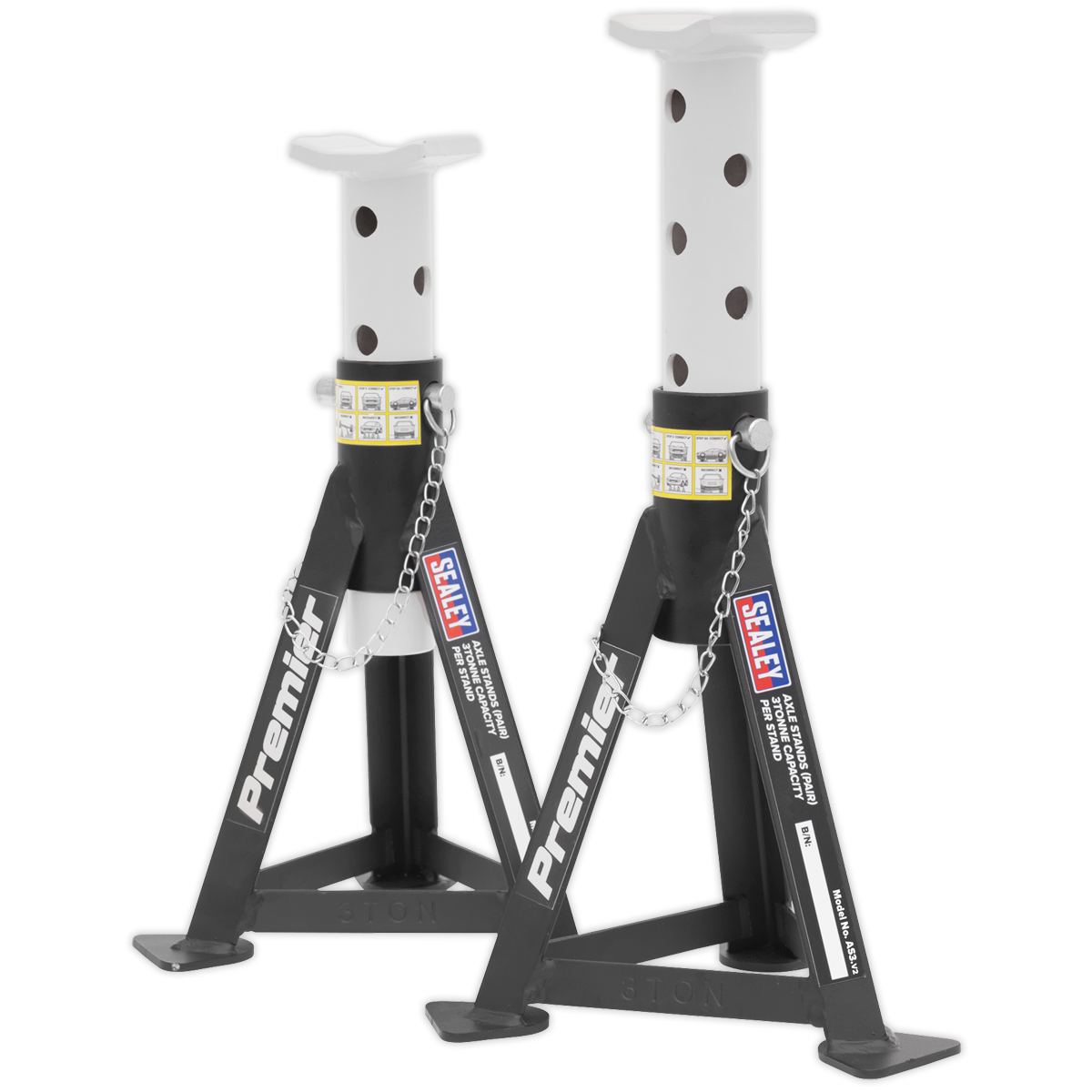 Sealey Axle Stands (Pair) 3 Tonne Capacity per Stand - White