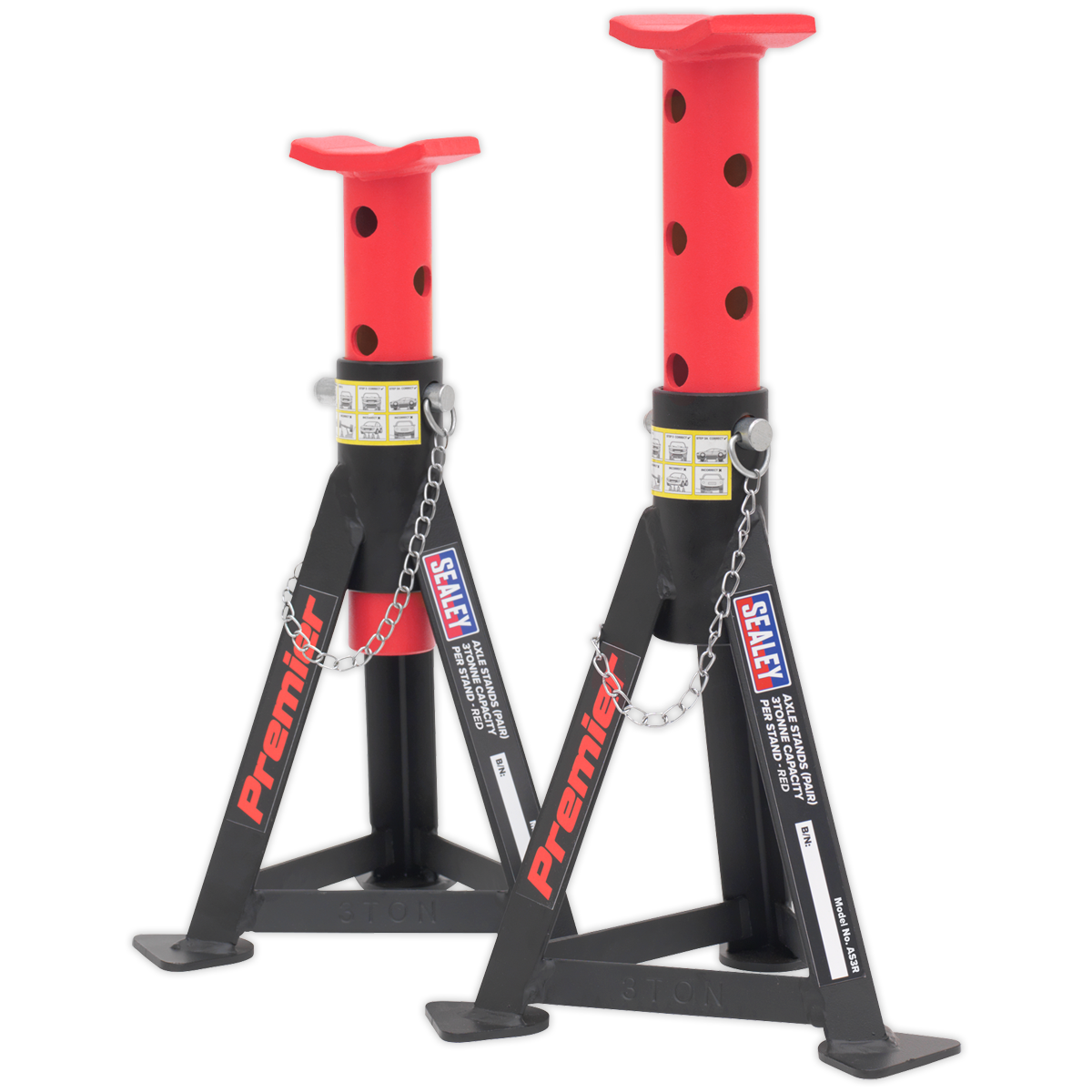 Sealey Axle Stands (Pair) 3 Tonne Capacity per Stand - Red