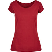 Build Your Brand Basic Women's Wide Neck Tee - Burgundy