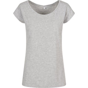 Build Your Brand Basic Women's Wide Neck Tee - Heather Grey