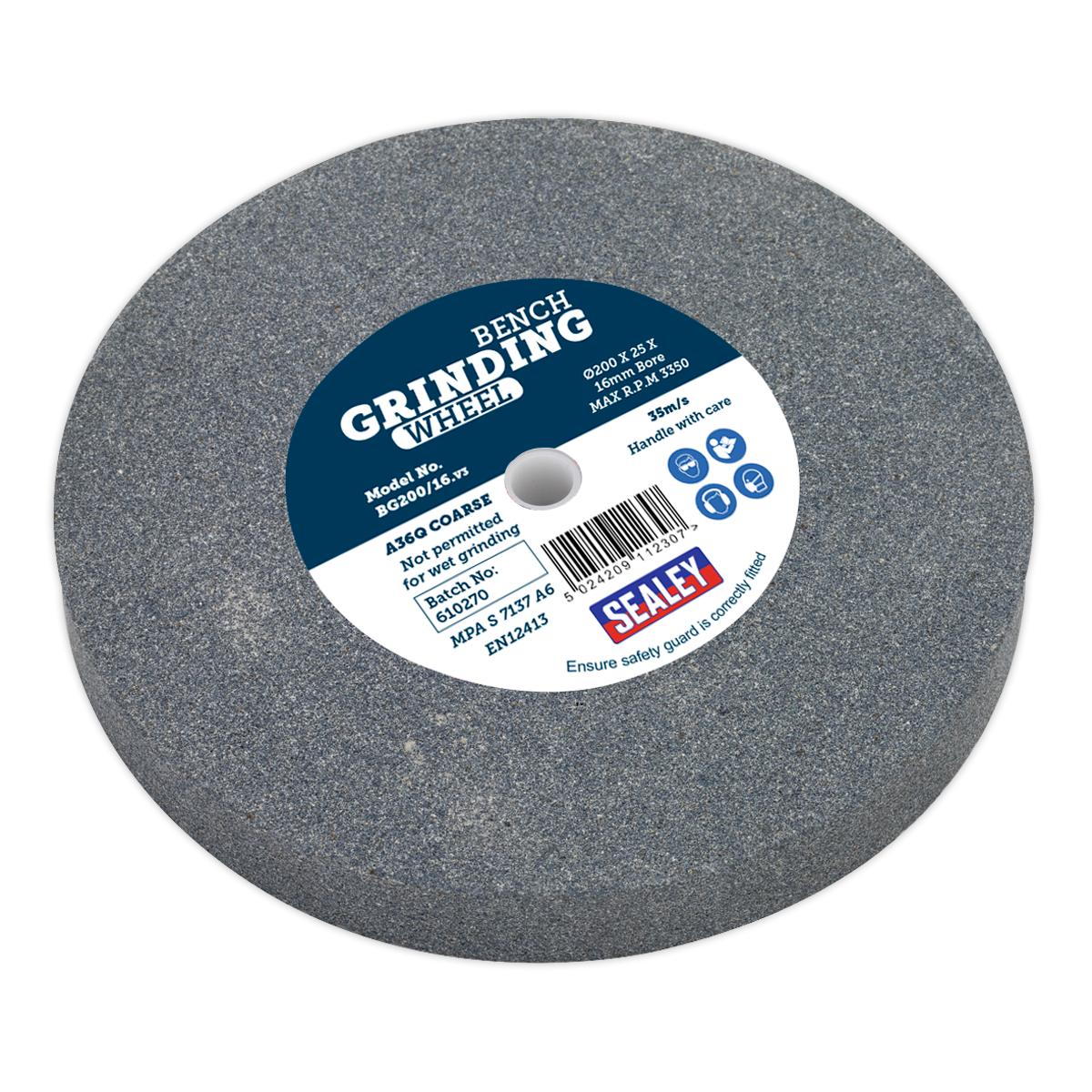 Sealey Grinding Stone Ø200 x 25mm Ø16mm Bore A36Q Coarse