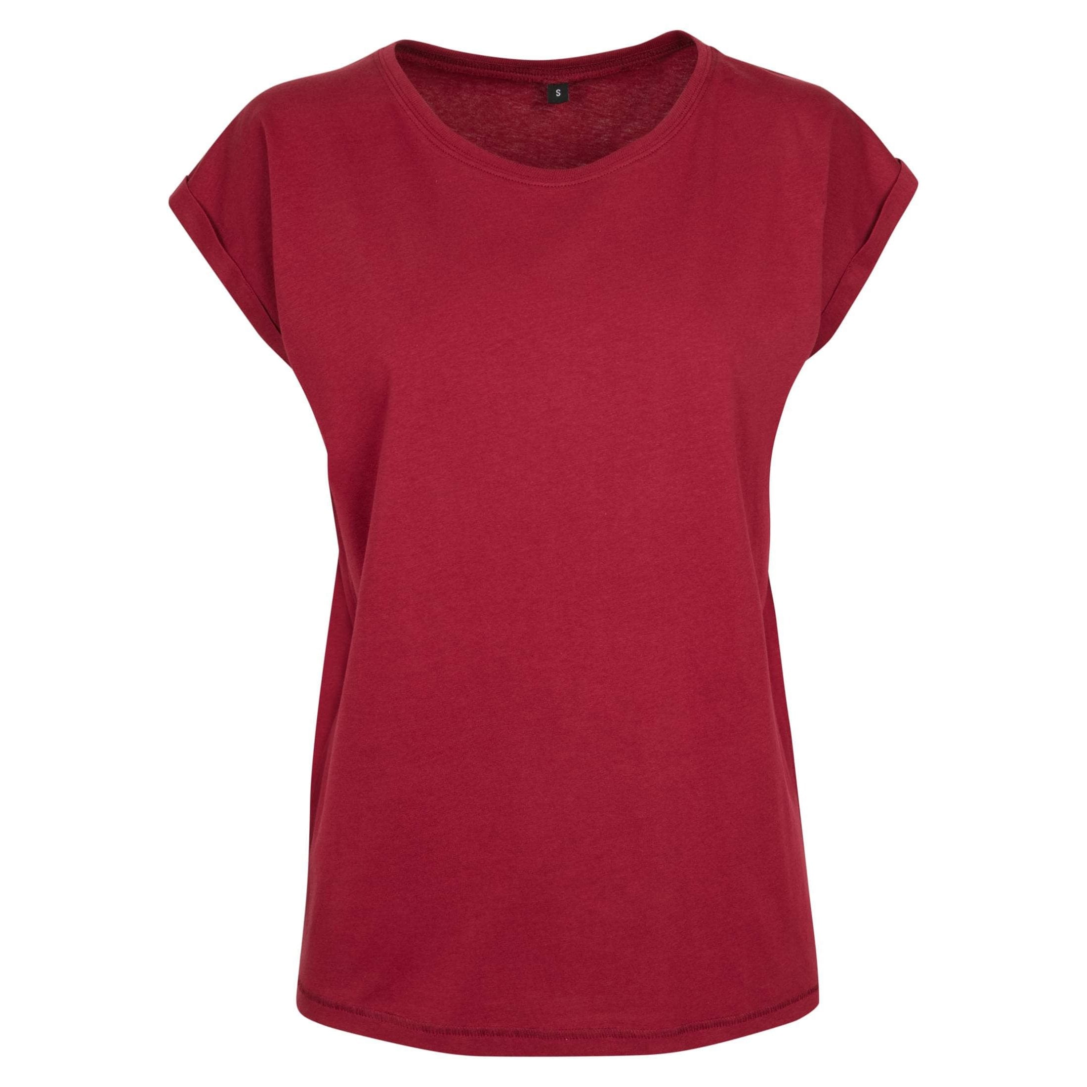 Build Your Brand Women's Extended Shoulder Tee - Burgundy
