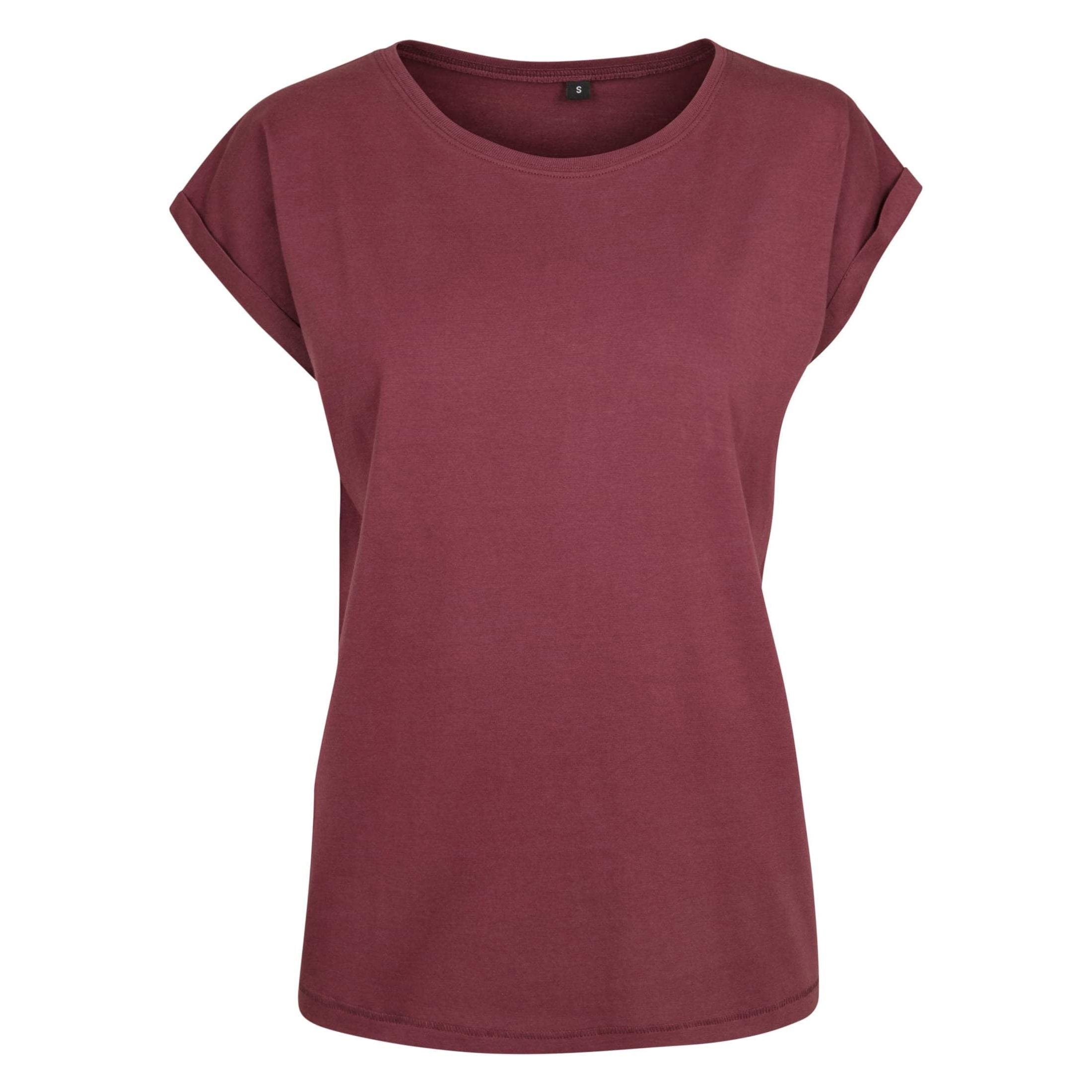 Build Your Brand Women's Extended Shoulder Tee - Cherry