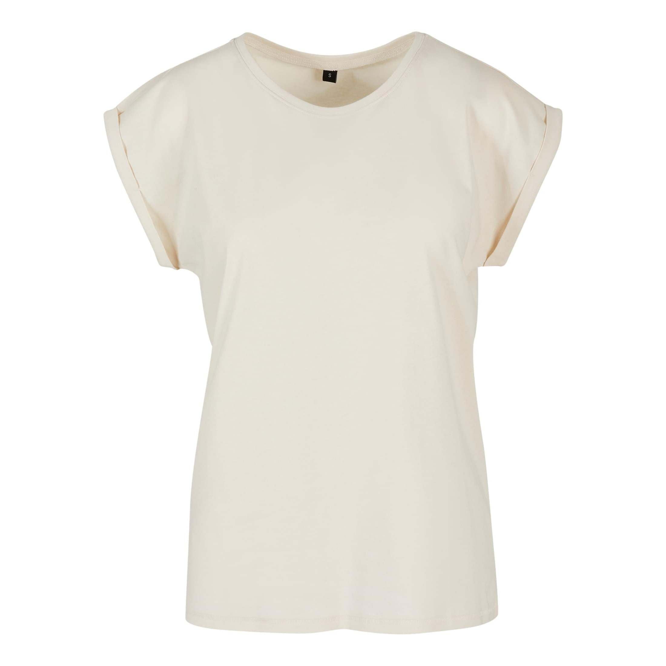 Build Your Brand Women's Extended Shoulder Tee - Sand