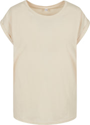 Build Your Brand Women's Extended Shoulder Tee - White Sand