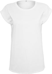 Build Your Brand Women's Extended Shoulder Tee - White