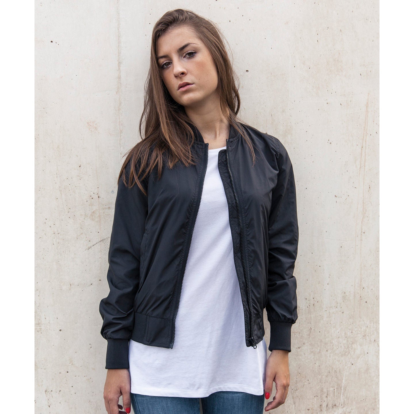 Build Your Brand Women's Nylon Bomber Jacket