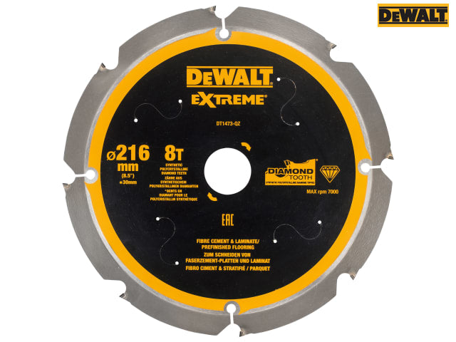 DEWALT Extreme PCD Fibre Cement Saw Blade 216 x 30mm x 8T