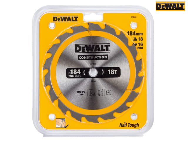 DEWALT Portable Construction Circular Saw Blade 184 x 16mm x 18T