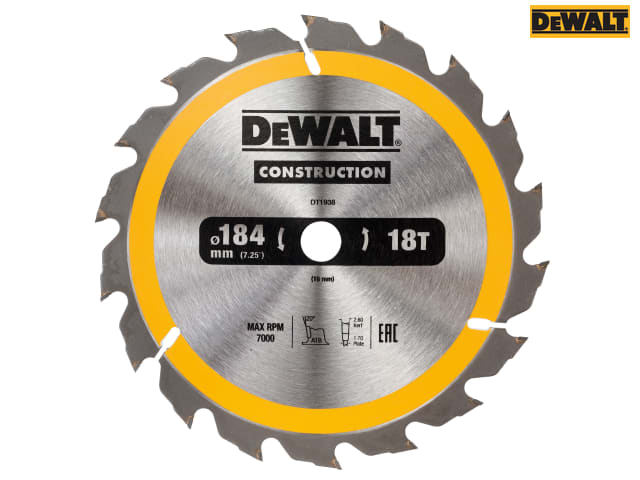 DEWALT Portable Construction Circular Saw Blade 184 x 16mm x 18T