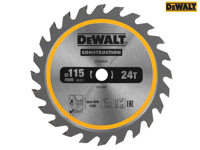 DEWALT DT20420 TCT Construction Circular Saw Blade 115 x 9.5mm x 24T