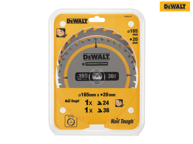 DEWALT DT90270 Construction Circular Saw Blade 2 Pack 165 x 20mm x 24T/36T