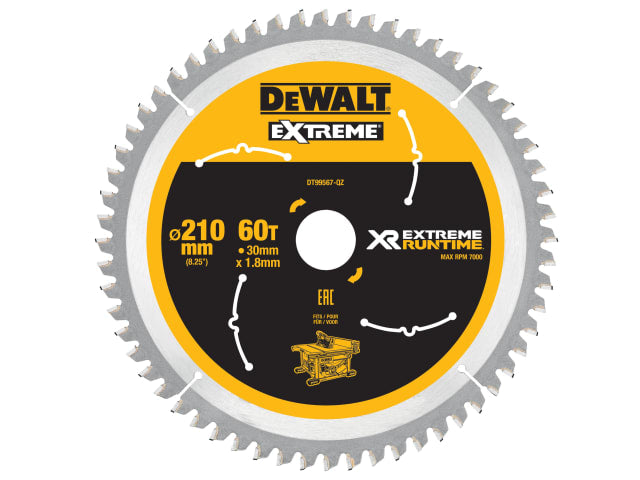 DEWALT XR FlexVolt Table Saw Blade 210 x 30mm x 60T