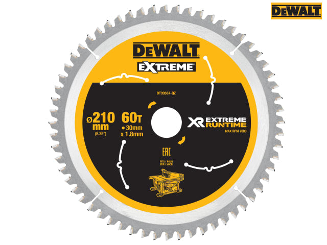 DEWALT XR FlexVolt Table Saw Blade 210 x 30mm x 60T
