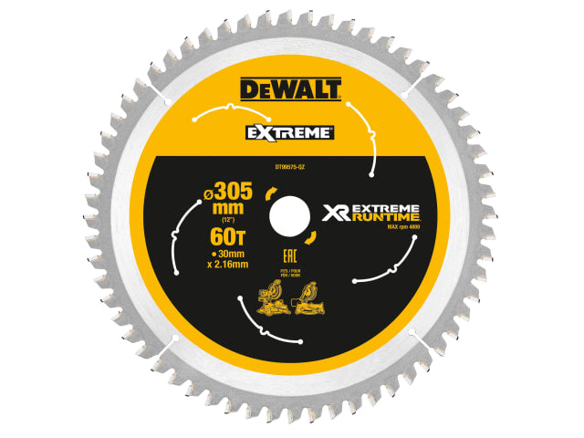 DEWALT XR FlexVolt Mitre Saw Blade 305 x 30mm x 60T