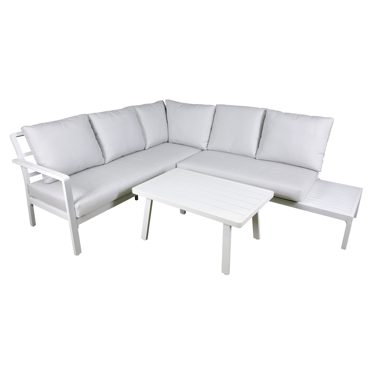 Sealey Dellonda Kyoto White 3-Piece Outdoor Garden Corner Sofa & Coffee Table Set
