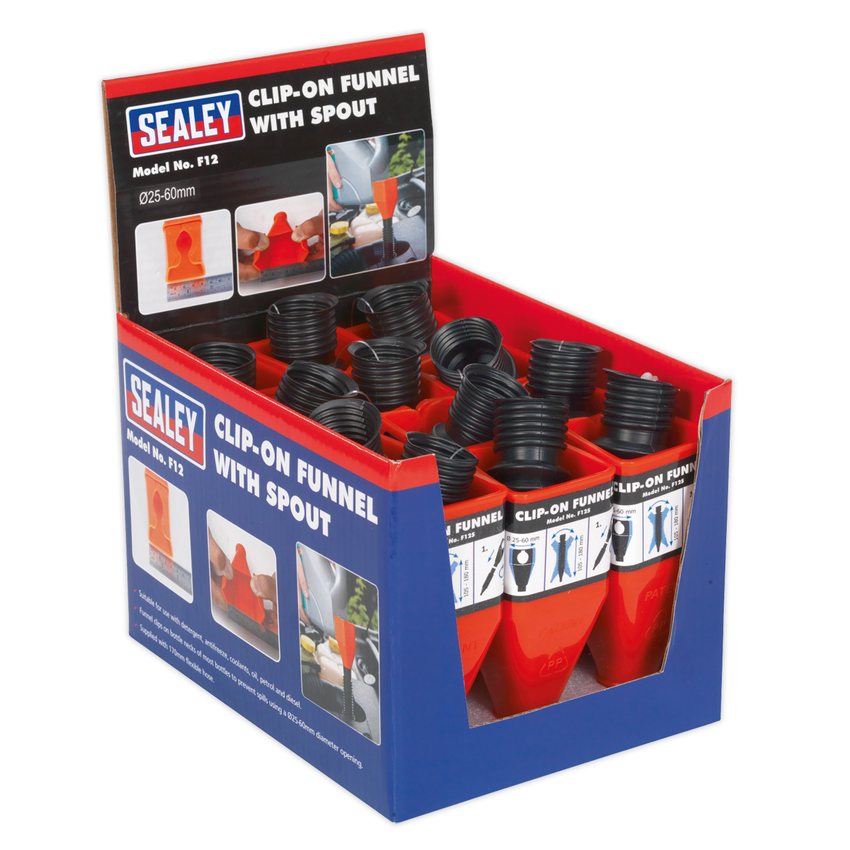 Sealey Clip-On Funnel with Spout - Display Box of 12