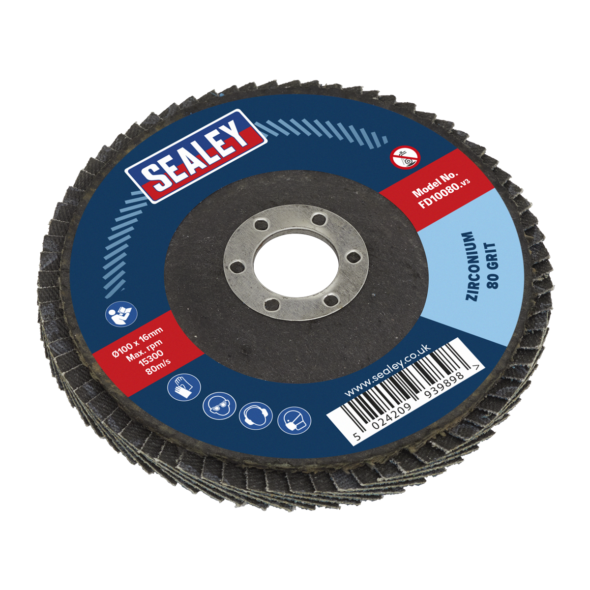 Sealey Flap Disc Zirconium Ø100mm Ø16mm Bore 80Grit