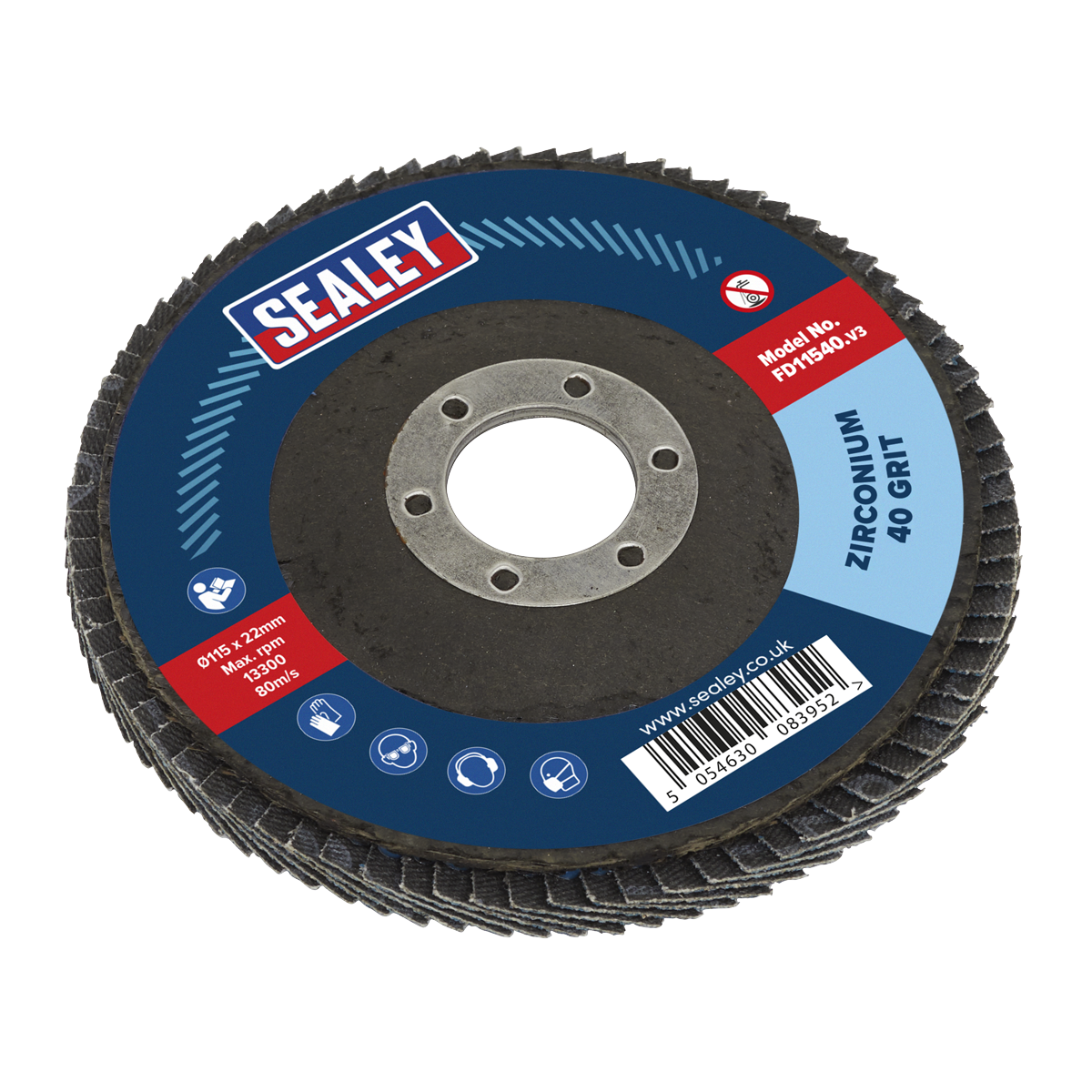 Sealey Flap Disc Zirconium Ø115mm Ø22mm Bore 40Grit