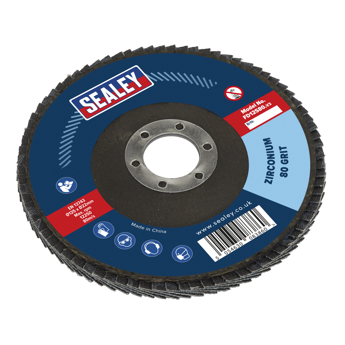Sealey Flap Disc Zirconium Ø125mm Ø22mm Bore 80Grit