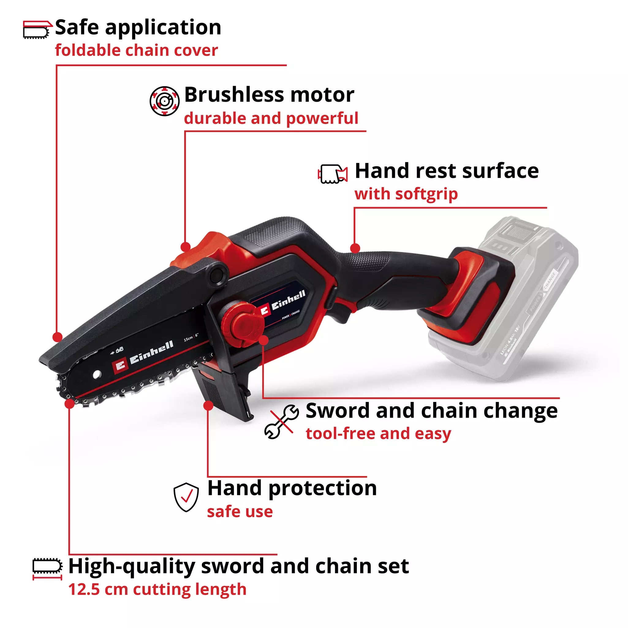 Einhell Power X-Change Cordless Pruning Chain Saw GE-PS 18/15 Li BL-Solo