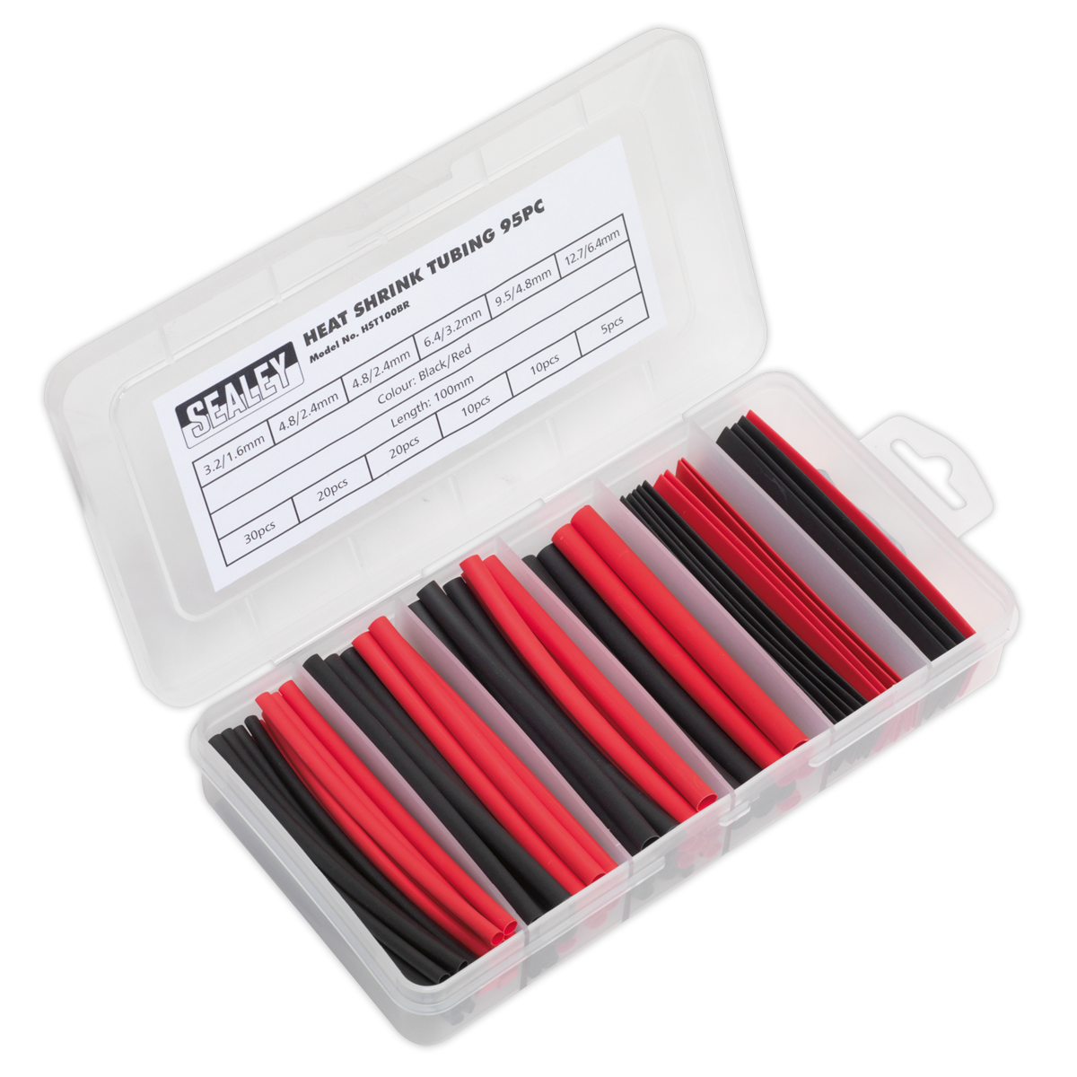 Sealey Heat Shrink Tubing Assortment 95pc 100mm Black & Red