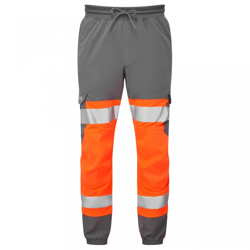 Leo Workwear HAWKRIDGE Leo EcoViz High Performance 4X Stretch Trouser- Hi-Vis Orange/Grey