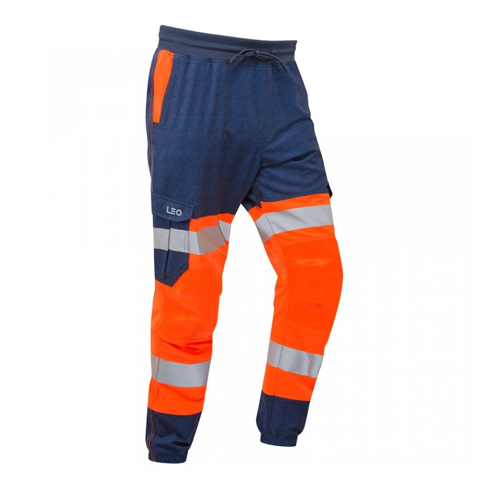 Leo Workwear HAWKRIDGE Leo EcoViz High Performance 4X Stretch Trouser [Orange/Navy]