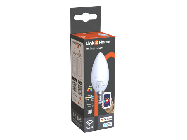 Link2Home Wi-Fi LED SES (E14) Opal Candle Dimmable Bulb, White + RGB 400 lm 5W