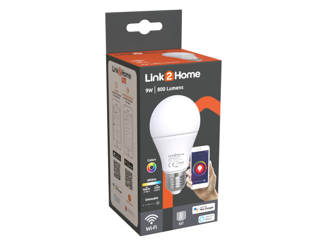 Link2Home Wi-Fi LED ES (E27) Opal GLS Dimmable Bulb, White + RGB 800 lm 9W