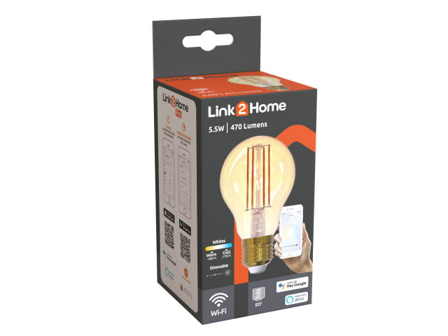 Link2Home Wi-Fi LED ES (E27) GLS Filament Dimmable Bulb, White 470 lm 5.5W