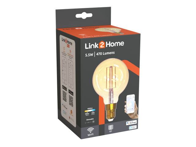 Link2Home Wi-Fi LED ES (E27) Balloon Filament Dimmable Bulb, White 470 lm 5.5W