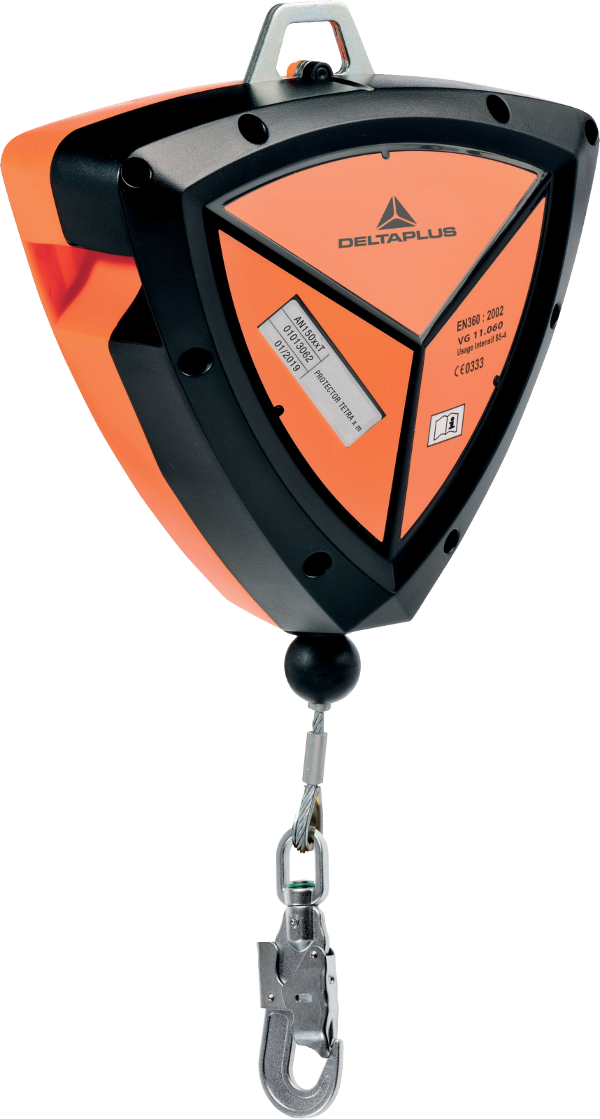 Delta Plus PROTECTOR TETRA AN15010T Heavy-Duty Cable Fall Arrester with 150kg Certification & Auto Carabiners 10M